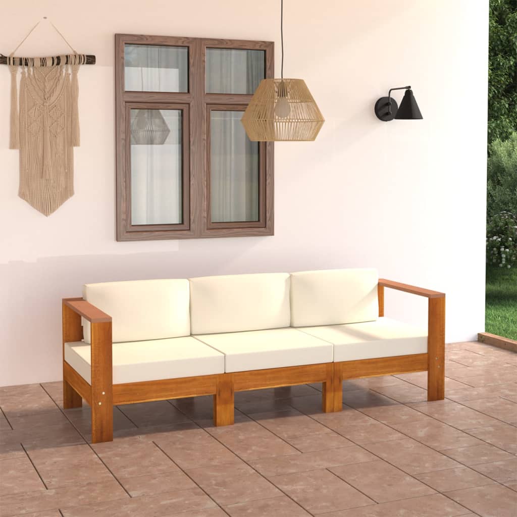 E-shop Multidom 3-miestna záhradná sedacia súprava s krémovobielymi podložkami akáciové drevo