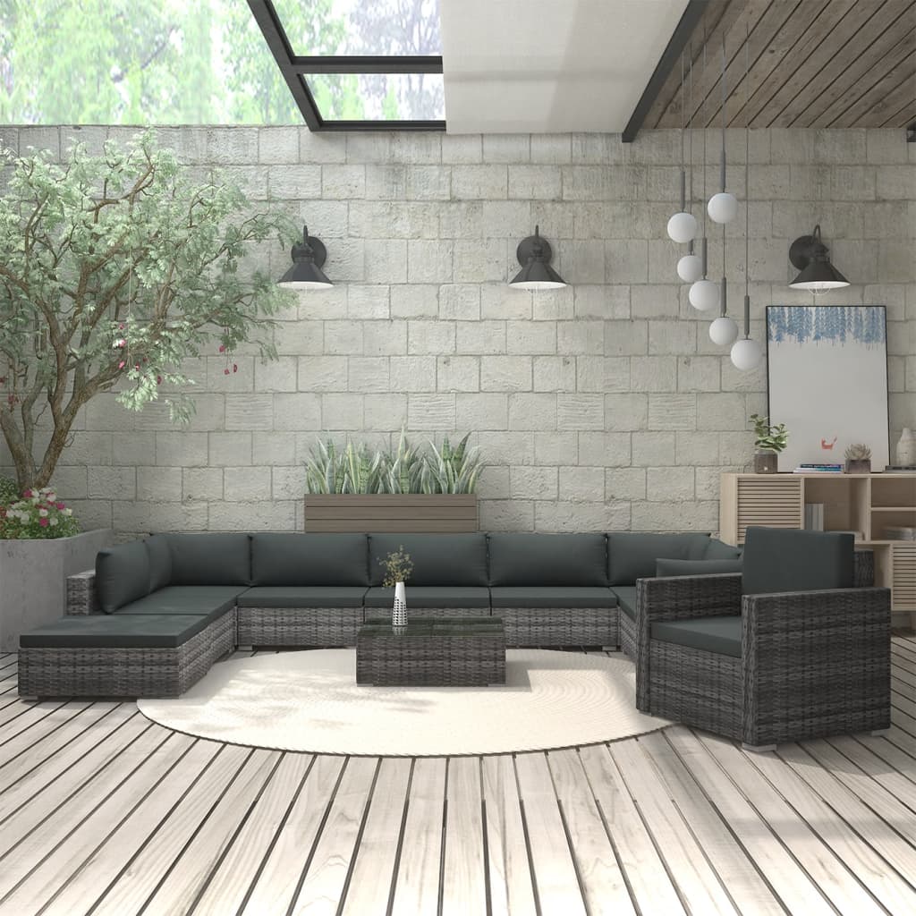 E-shop Multidom 11-dielna záhradná sedacia súprava+podložky, polyratan, sivá