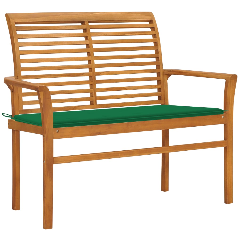 E-shop Multidom Záhradná lavička a zelená podložka 112 cm teakový masív