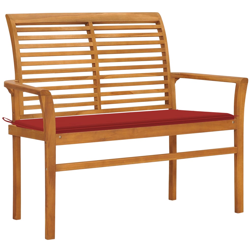 E-shop Multidom Záhradná lavička a červená podložka 112 cm teakový masív