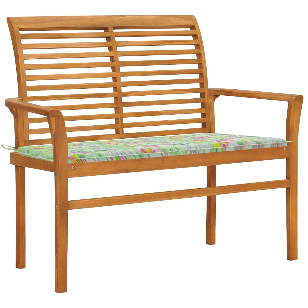 E-shop Multidom Záhradná lavička a podložka s listovým vzorom 112 cm teakový masív