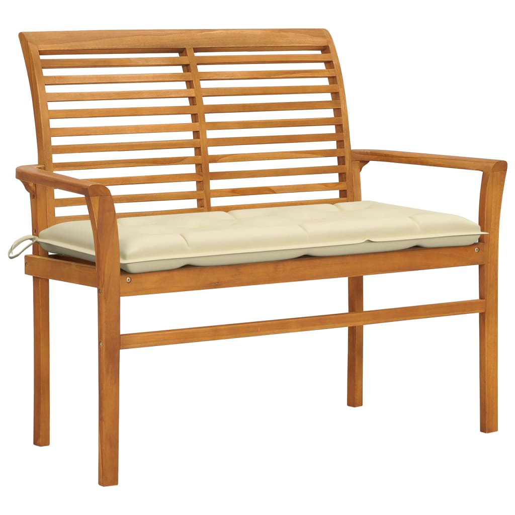 E-shop Multidom Záhradná lavička, krémovo biela podložka 112 cm, tíkový masív