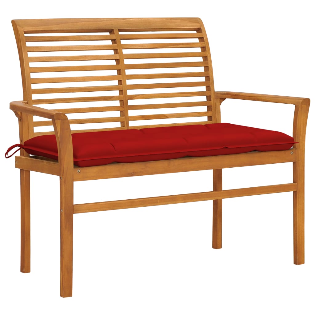 E-shop Multidom Záhradná lavička, červená podložka 112 cm, tíkový masív