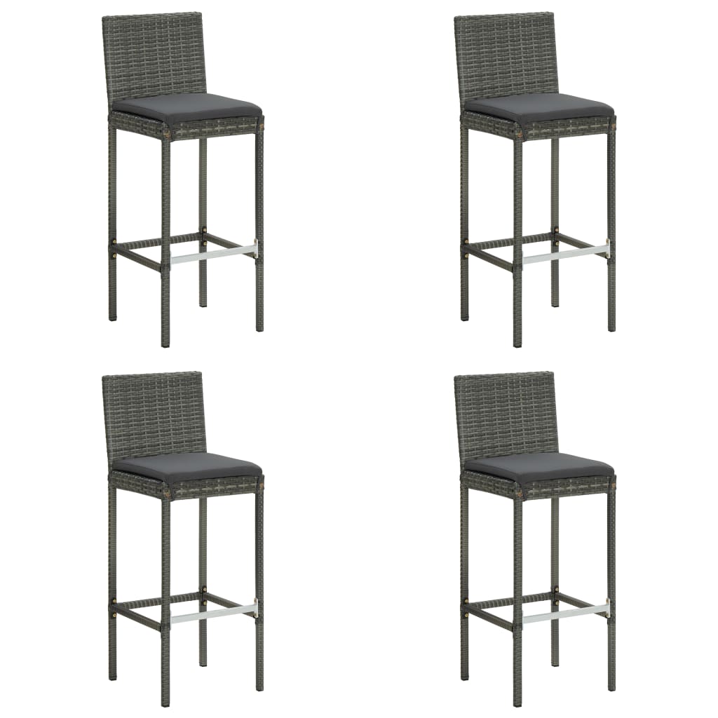 E-shop Multidom Záhradné barové stoličky s vankúšmi 4 ks sivé polyratan