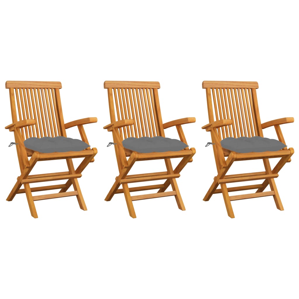 E-shop Multidom Záhradné stoličky so sivými podložkami 3 ks tíkový masív