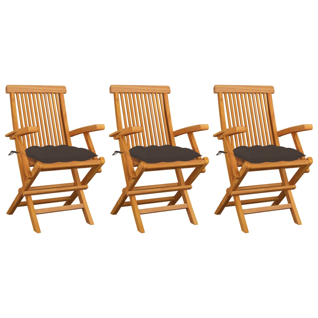E-shop Multidom Záhradné stoličky so sivohnedými podložkami 3 ks tíkový masív