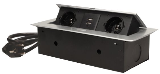 E-shop Výklopný blok zapustený ORNO OR-AE-13126/G, 2x 230V a 2x USB, strieborný
