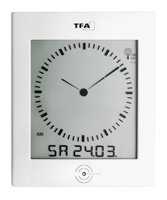 E-shop 60.4506 TFA Rádiom riadené hodiny s teplomerom, LCD analógový displej, biele