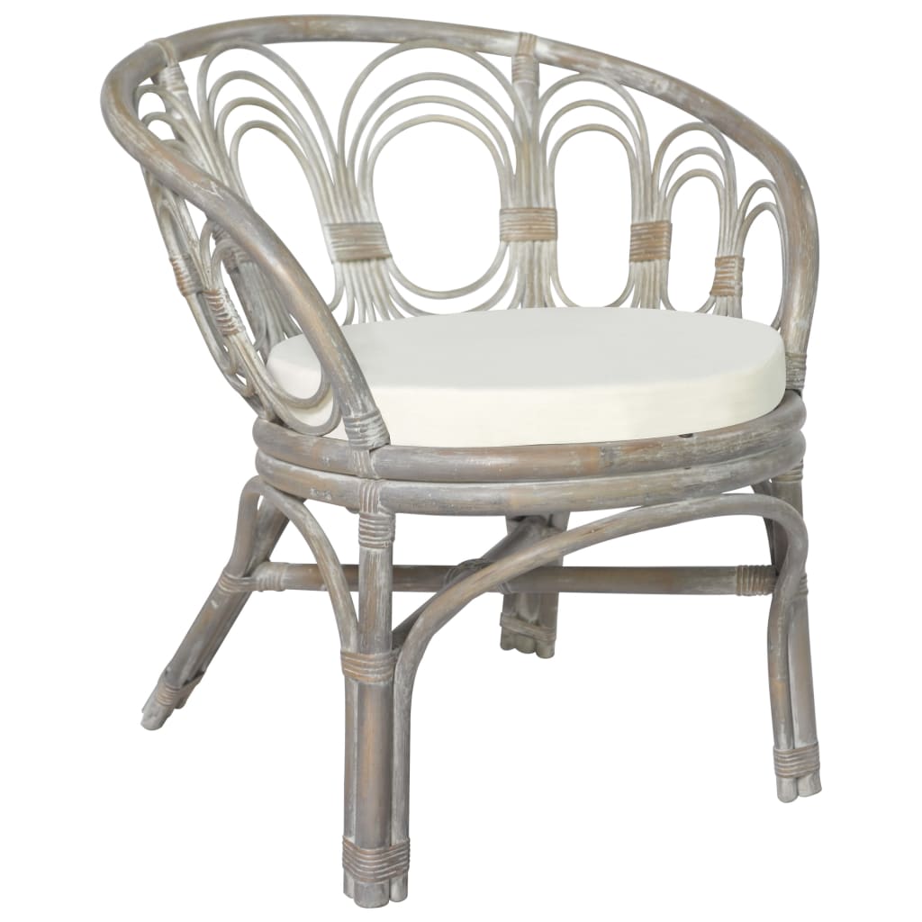E-shop Multidom Jedálenská stolička s podložkou sivá prírodný ratan a ľan