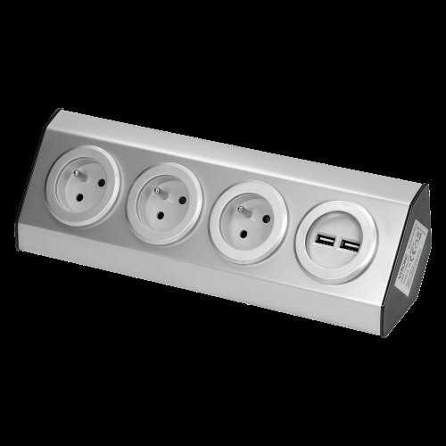 E-shop Povrchová rohová zásuvka ORNO VIRONE FS-3, 3x 230V, 2xUSB, nerez