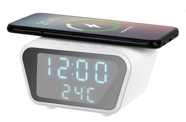 E-shop Digitálny budík s indukčnou nabíjačkou REBEL RB-6303-W, biela