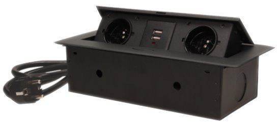 E-shop Výklopný blok zapustený ORNO OR-AE-13126/B/3M, 2x 230V a 2x USB, kábel 3m, čierny