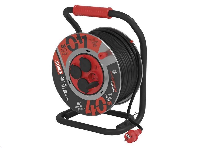 E-shop EMOS Predlžovací kábel guma-neoprén na bubne 40m / 3x2,5mm guma / 4 zásuvky P08440