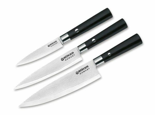 E-shop Böker Manufaktur Solingen 130420SET sada kuchynských nožov 3ks, čierna preglejka, damašek