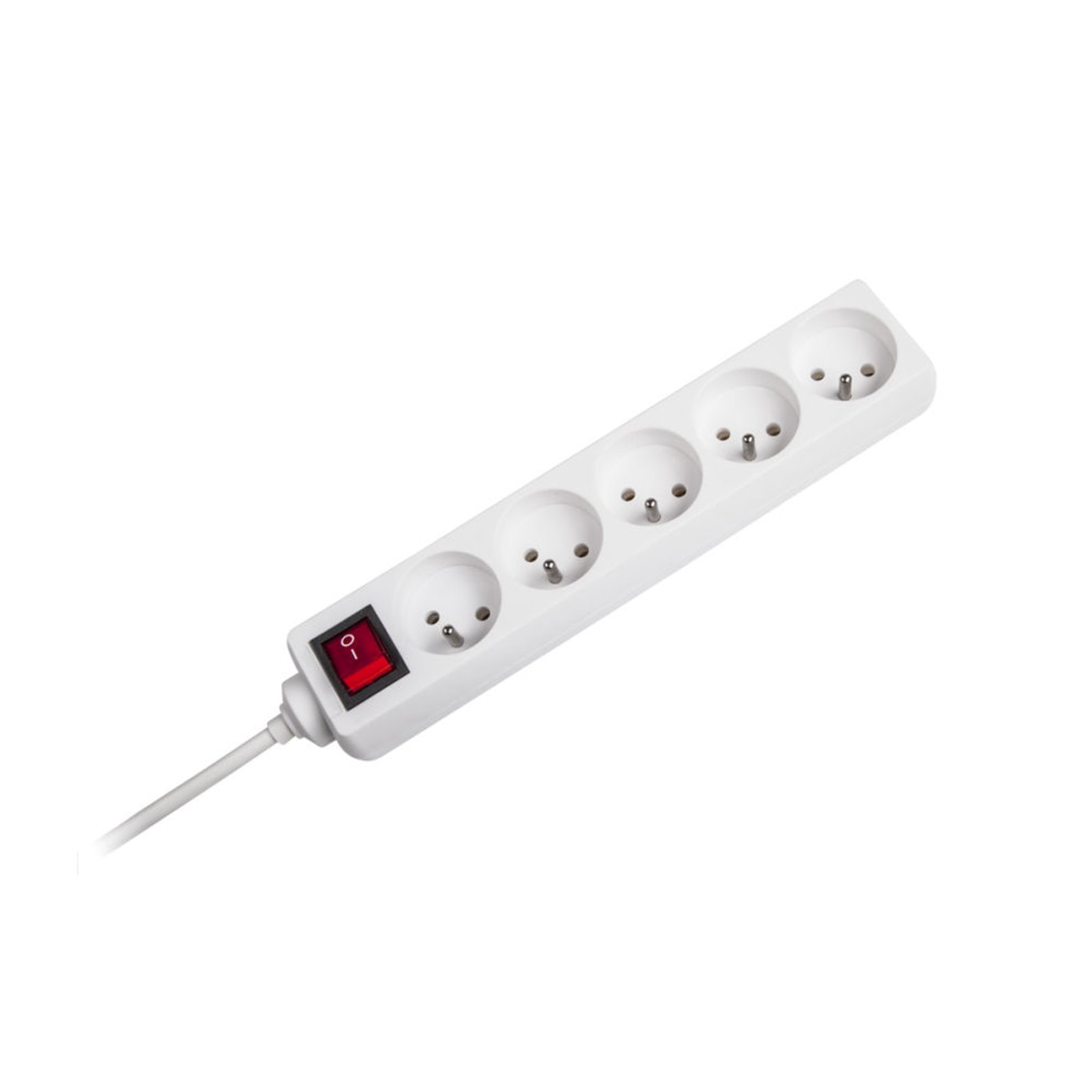 E-shop REBEL Predlžovací kábel s vypínačom 5 zásuviek, 5m, biely (3x1,5 mm)