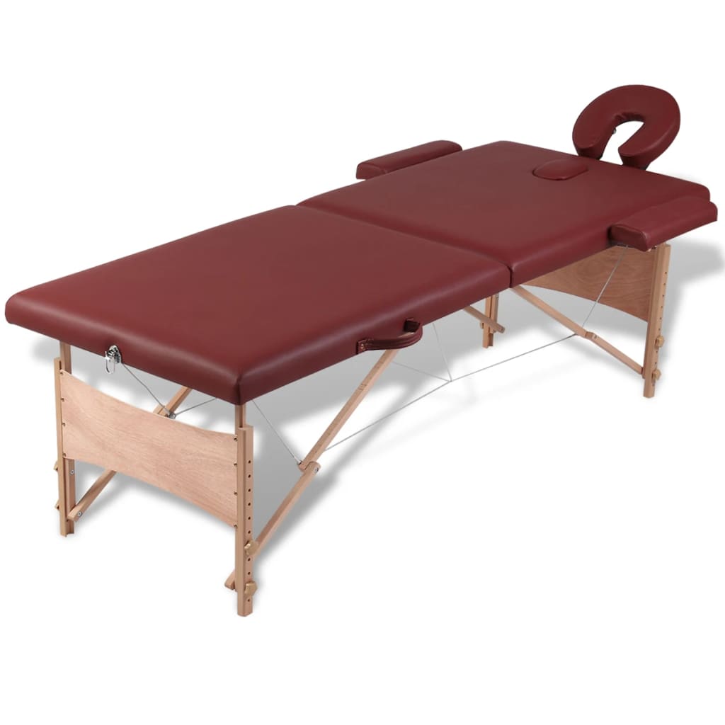E-shop Multidom Červený skladací masážny stôl s 2 zónami a dreveným rámom