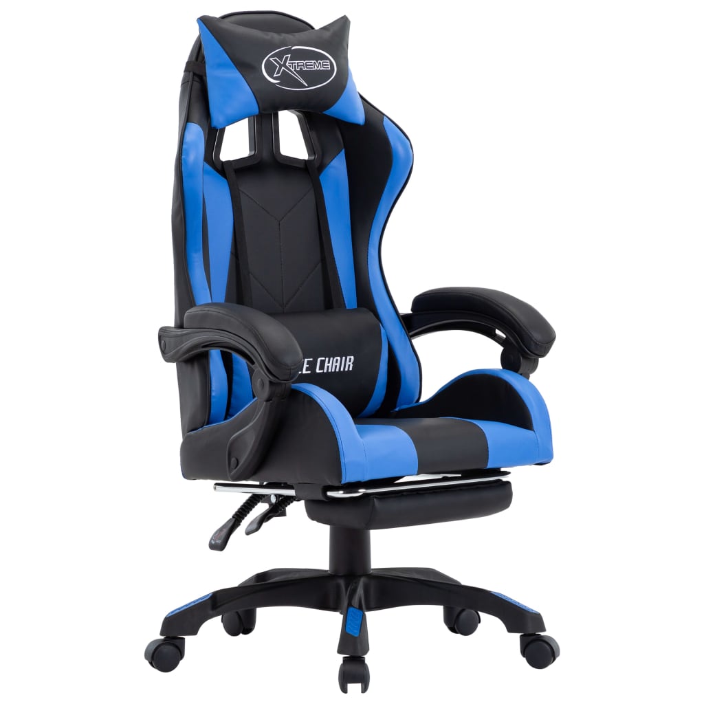 E-shop Multidom Herná stolička s opierkou na nohy, modro čierna, umelá koža