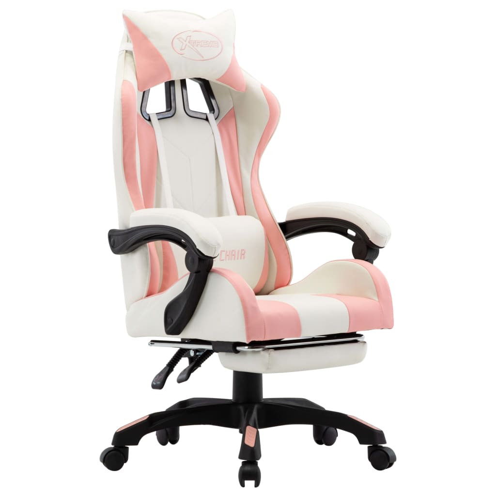 E-shop Multidom Herná stolička s opierkou na nohy, ružovo biela, umelá koža