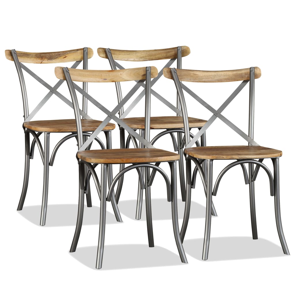E-shop Multidom Jedálenské stoličky, 4 ks, mangovníkové drevo a oceľový kríž na opierke