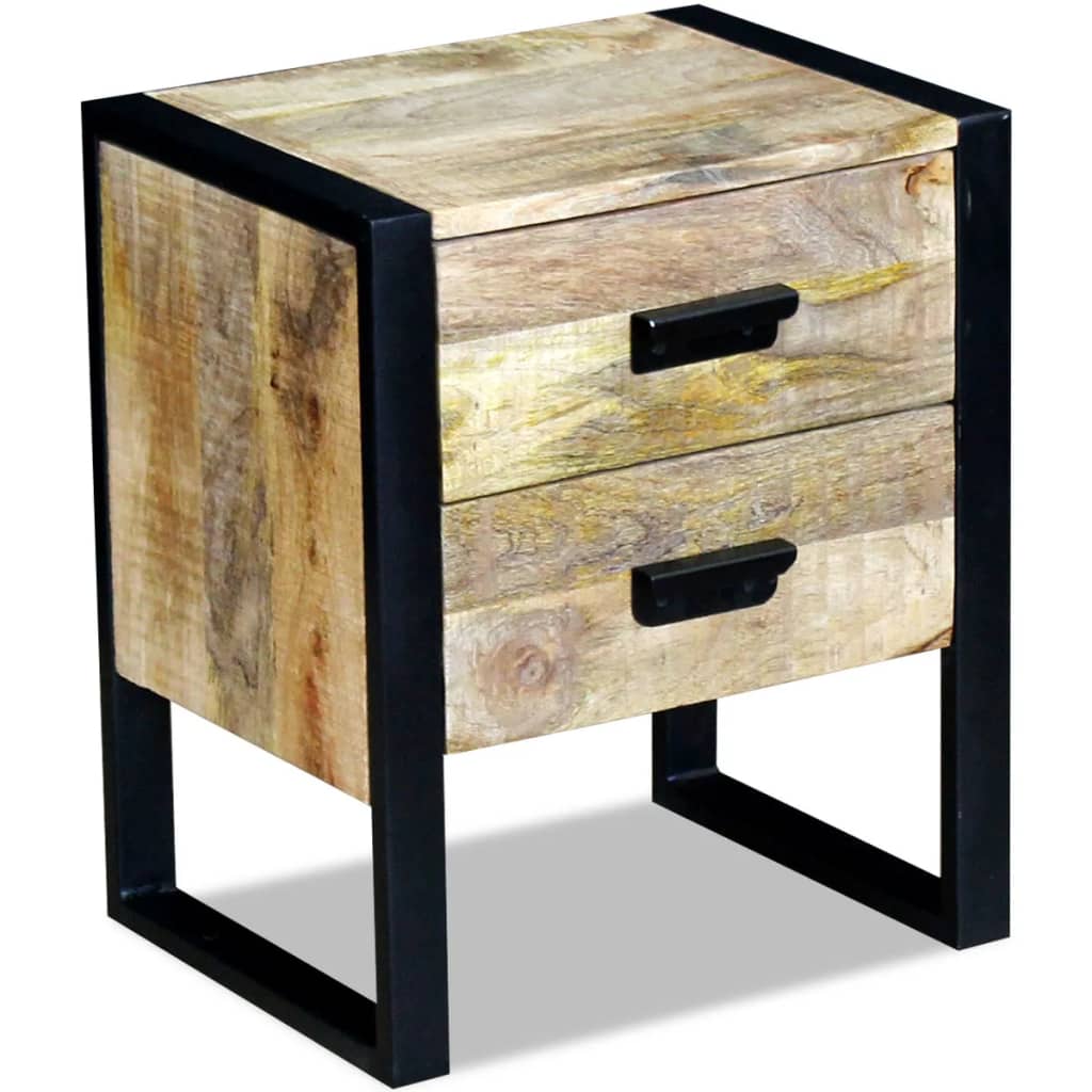 E-shop Multidom Bočný stolík, 2 zásuvky, masívne mangové drevo, 43x33x51cm