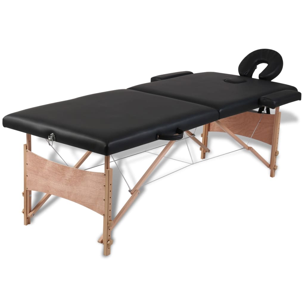 E-shop Multidom Čierny skladací masážny stôl s 2 zónami a dreveným rámom