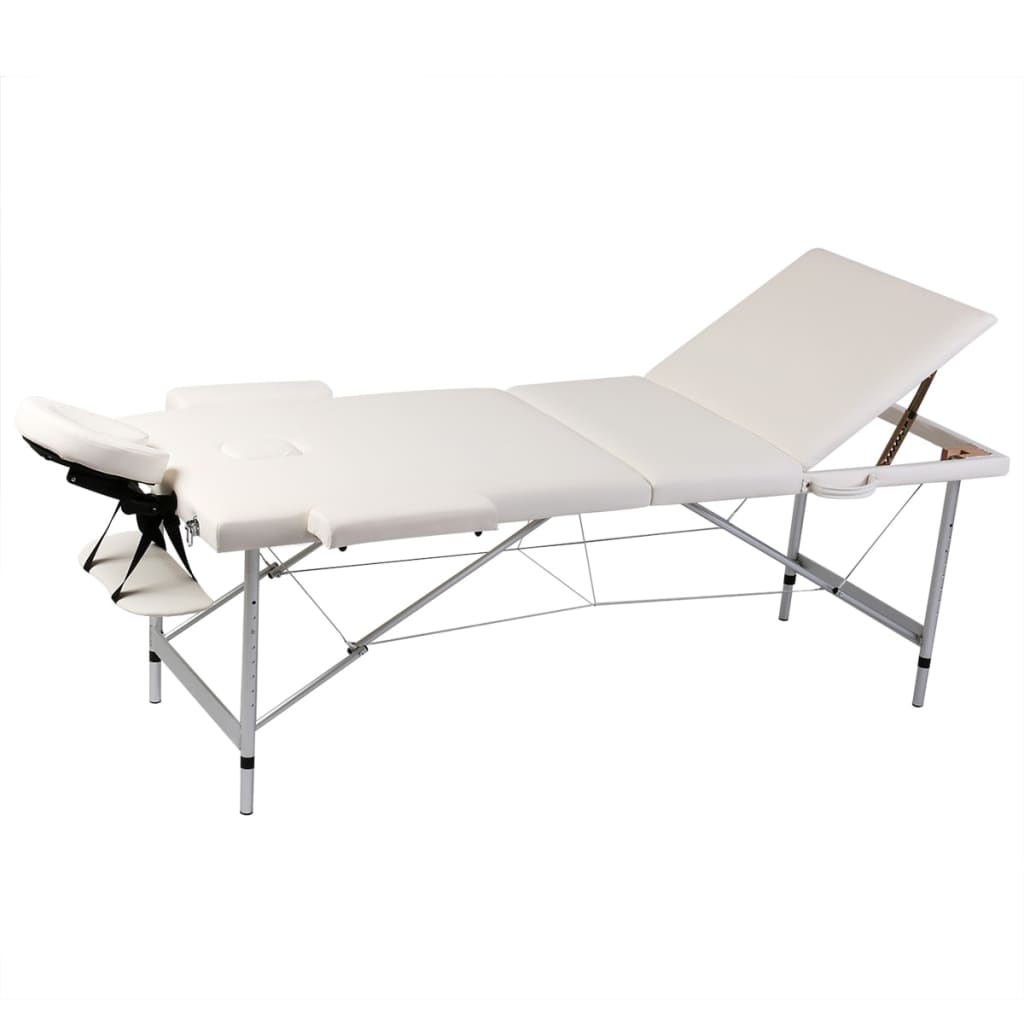 E-shop Multidom Krémovo biely skladací masážny stôl s 3 zónami a hliníkovým rámom