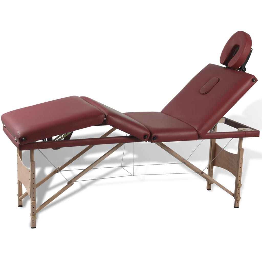 E-shop Multidom Červený skladací masážny stôl so 4 zónami a dreveným rámom