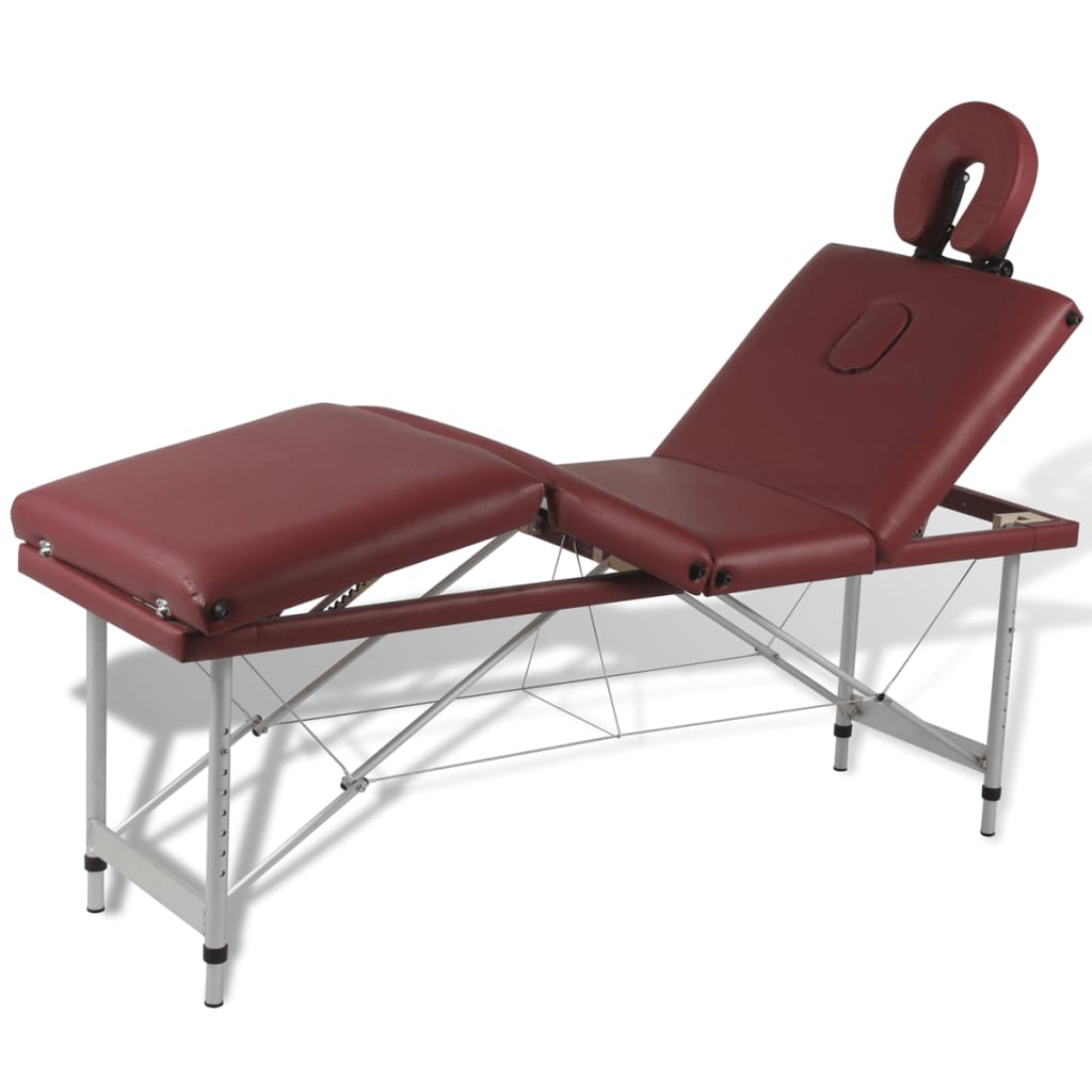 E-shop Multidom Červený skladací masážny stôl so 4 zónami a hliníkovým rámom