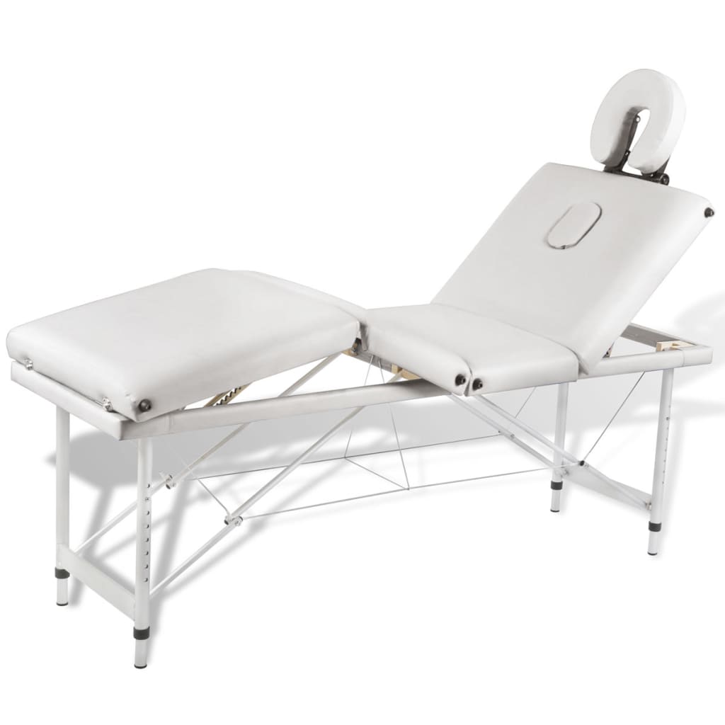 E-shop Multidom Krémovo biely skladací masážny stôl so 4 zónami a hliníkovým rámom