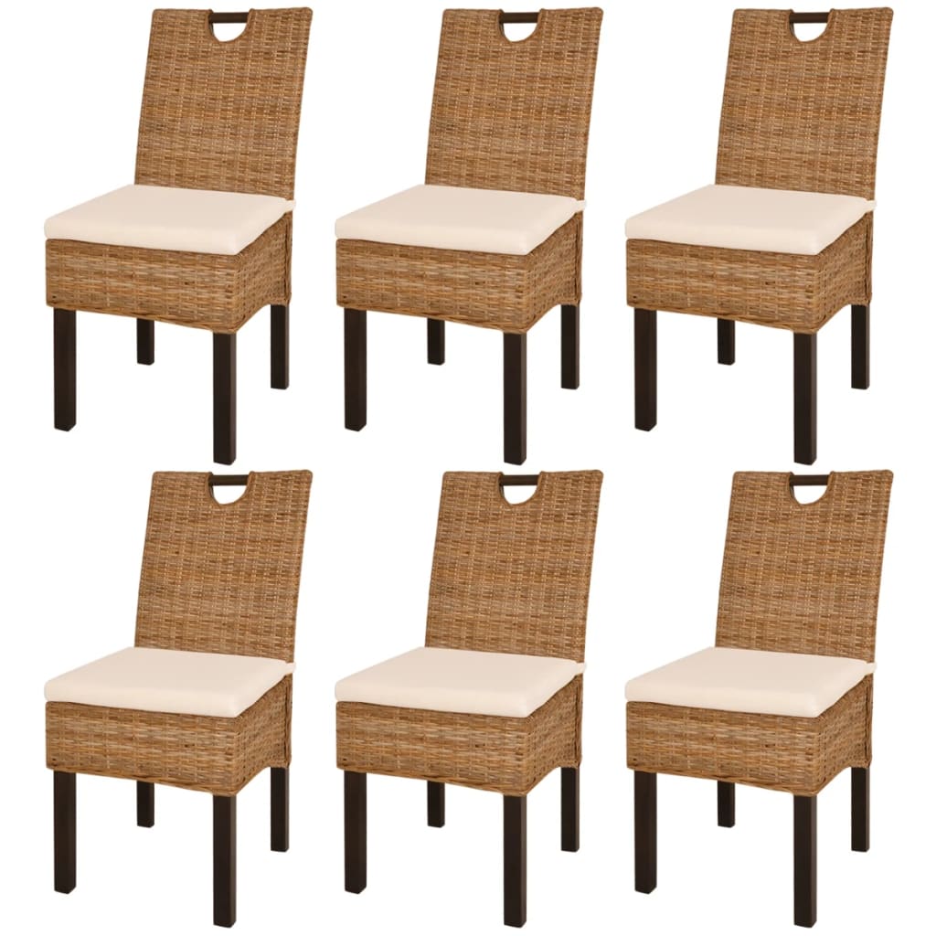 E-shop Multidom Jedálenské stoličky, 6 ks, ratan kubu a mangové drevo