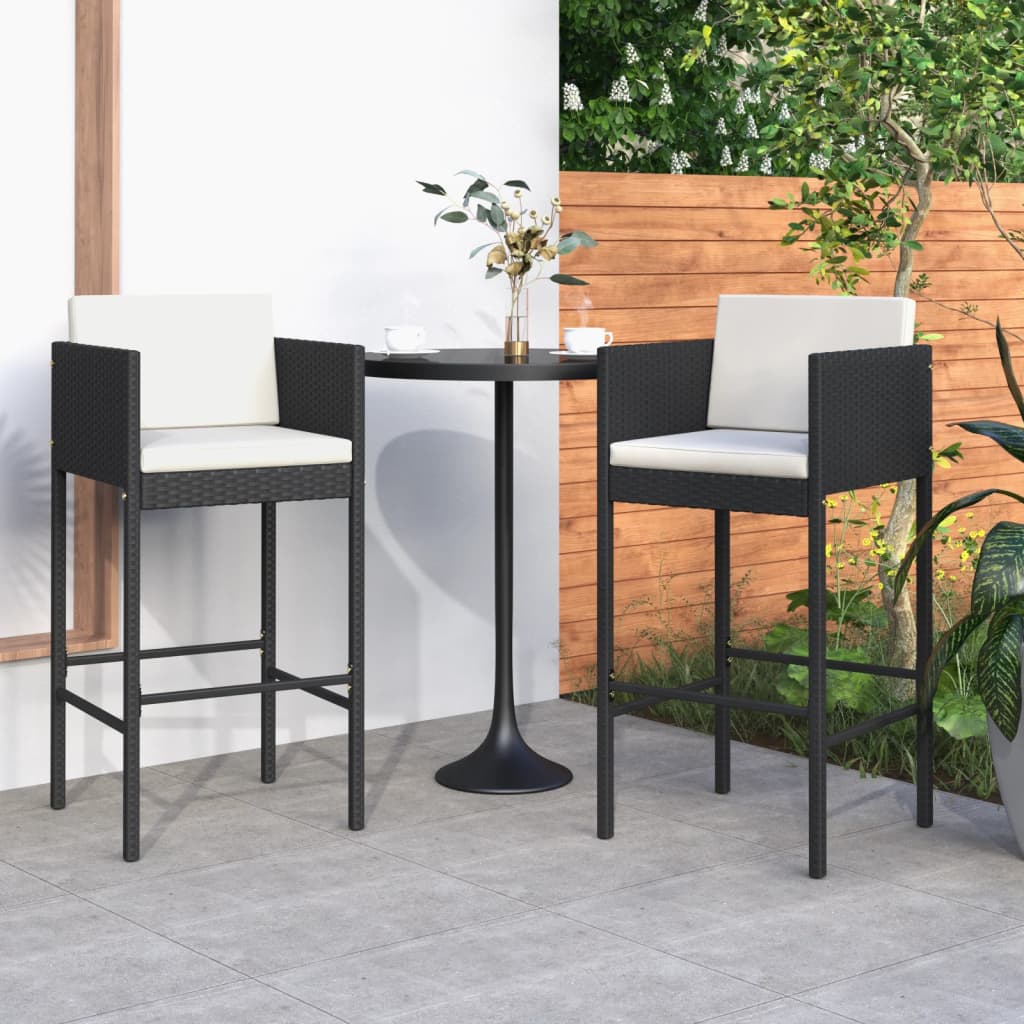E-shop Multidom Barové stoličky 2 ks s podložkami čierne polyratanové