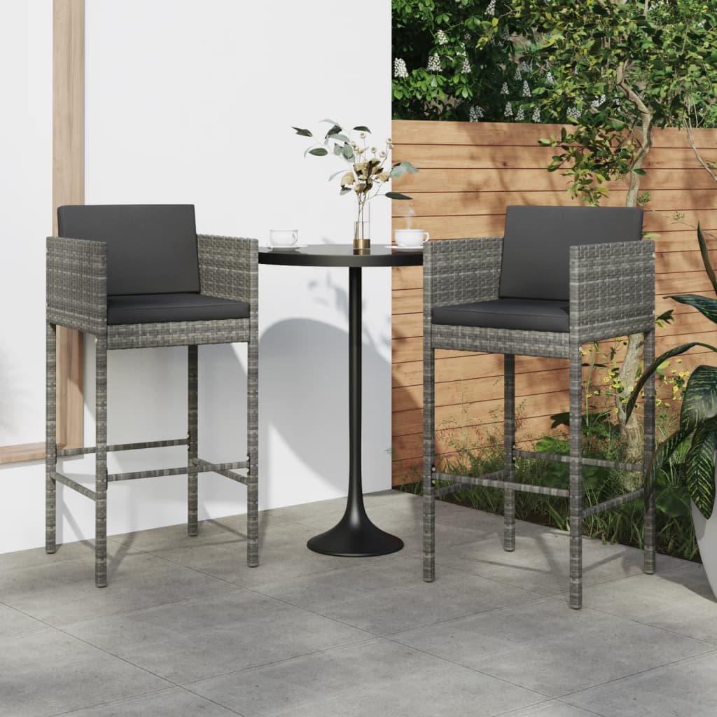 E-shop Multidom Barové stoličky 2 ks s podložkami sivé polyratanové