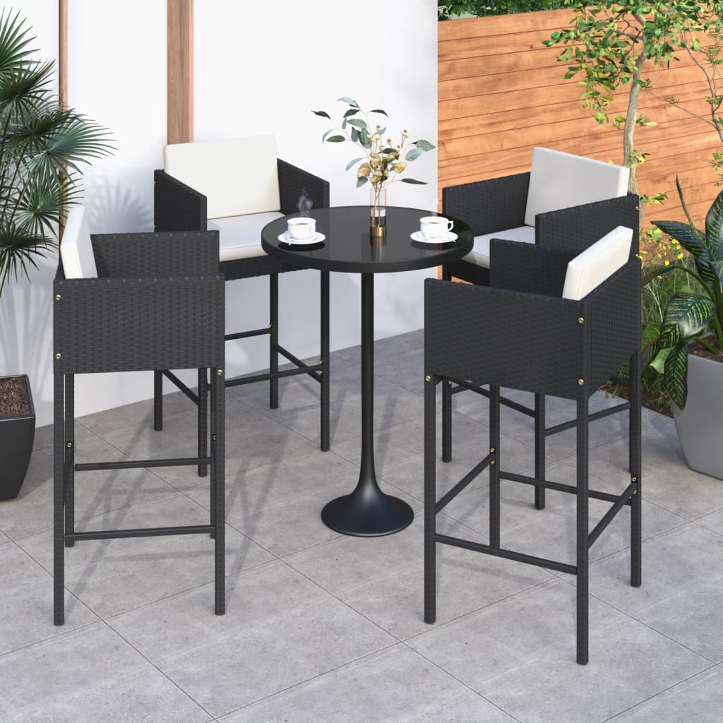 E-shop Multidom Barové stoličky 4 ks s podložkami čierne polyratanové