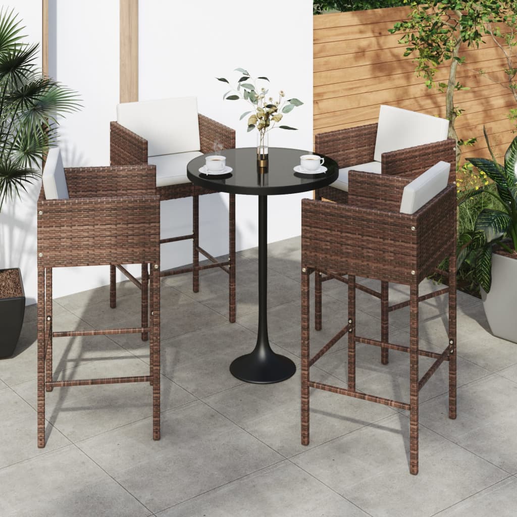E-shop Multidom Barové stoličky 4 ks s podložkami hnedé polyratanové