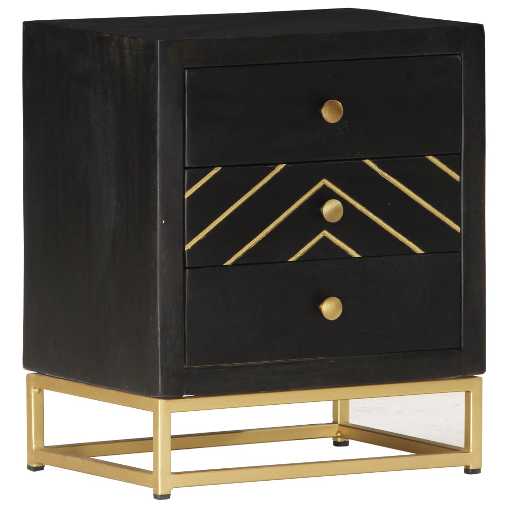 E-shop Multidom Nočný stolík čierno-zlatý 40x30x50 cm mangovníkový masív