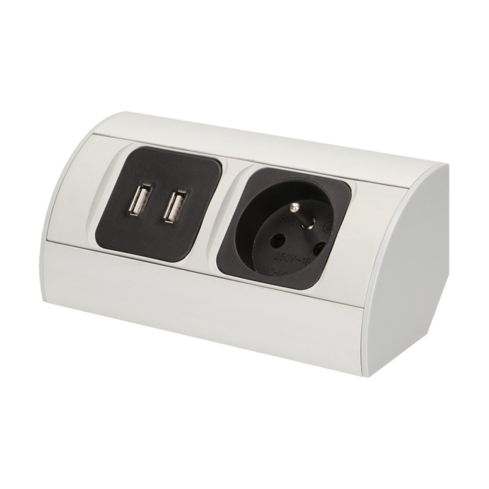 Povrchová zásuvka ORNO OR-AE-1310, 1x 230V, 2x USB nabíjacia, farba strieborná