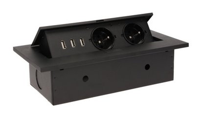 E-shop Výklopný blok ORNO OR-AE-1324/B, 2x2P+Z, 3xUSB, čierna