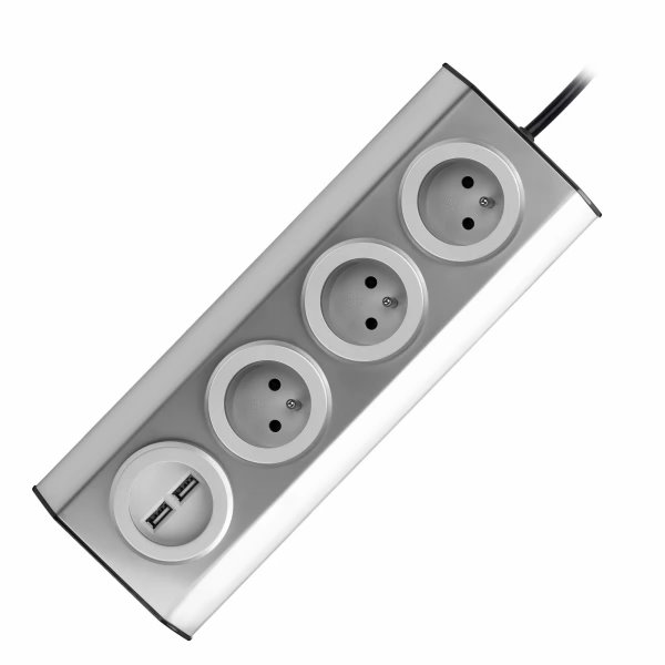 E-shop Povrchová rohová zásuvka ORNO VIRONE FS-4 3x 230V, 2xUSB, 1,5m kábel, nerez
