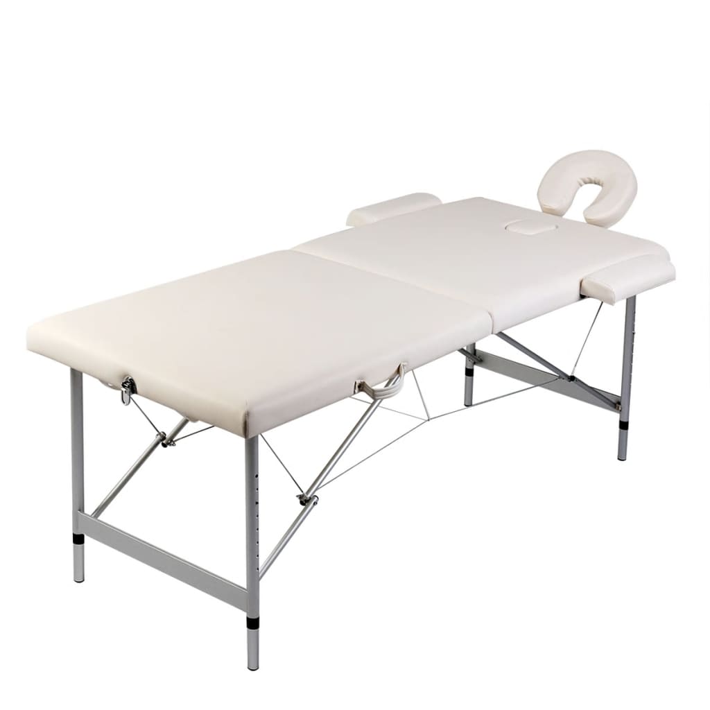 E-shop Multidom Krémovo biely skladací masážny stôl, 2 zóny, hliníkový rám