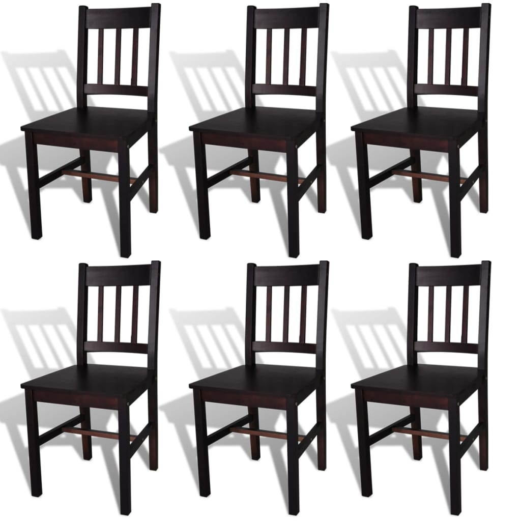 E-shop Multidom Jedálenské stoličky 6 ks, tmavohnedé, borovicové drevo