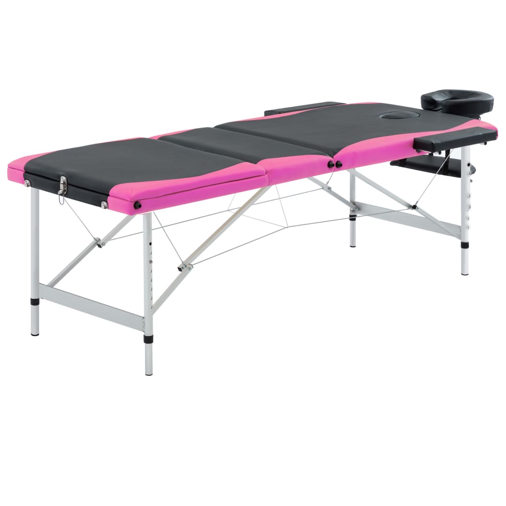 E-shop Multidom Skladací masážny stôl s 3 zónami, hliník, čierno ružový