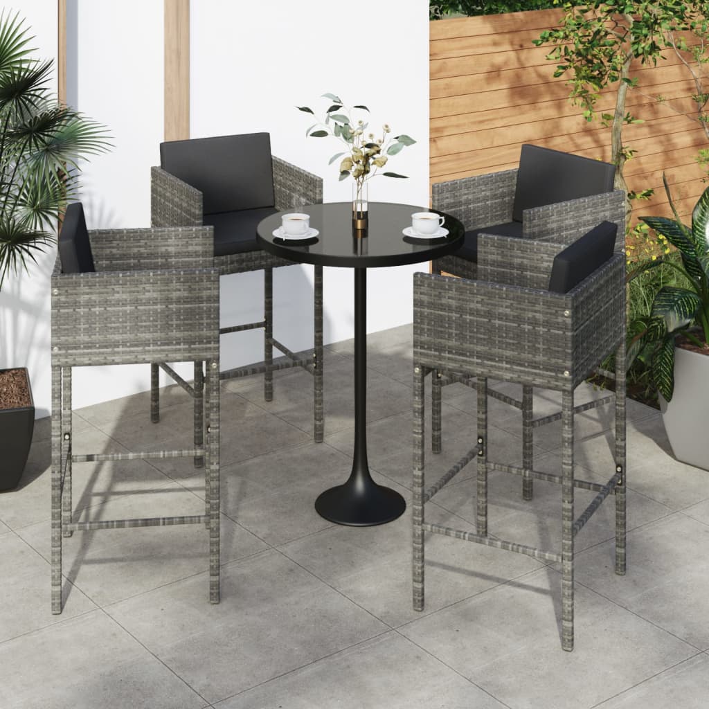 E-shop Multidom Barové stoličky 4 ks s podložkami sivé polyratanové