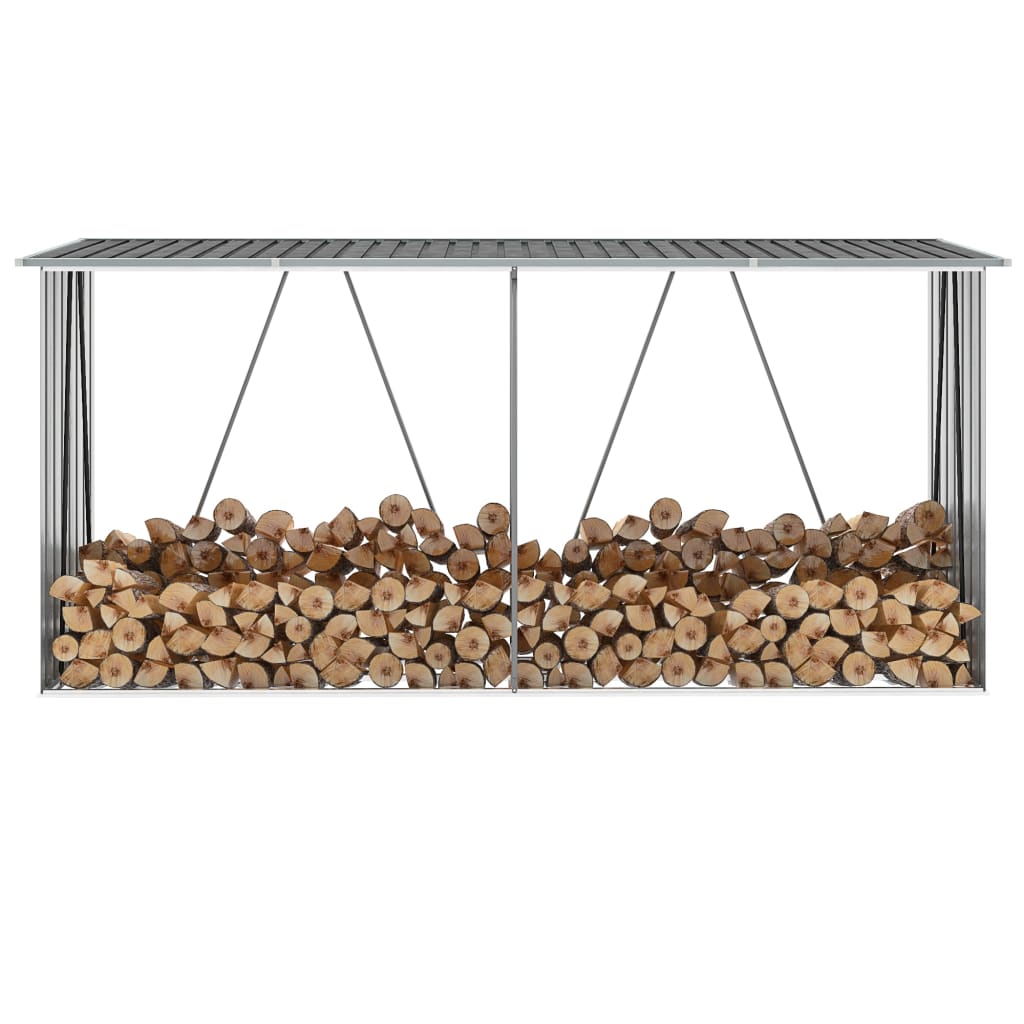 E-shop Multidom Záhradná kôlňa na drevo galvanizovaná oceľ 330x84x152 cm sivá