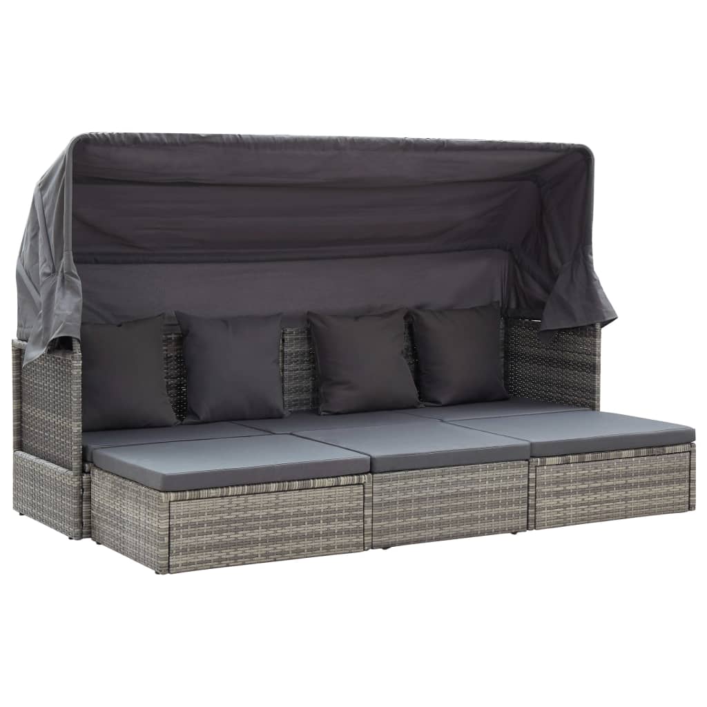E-shop Multidom Záhradná posteľ so strieškou, odtiene sivej, polyratan