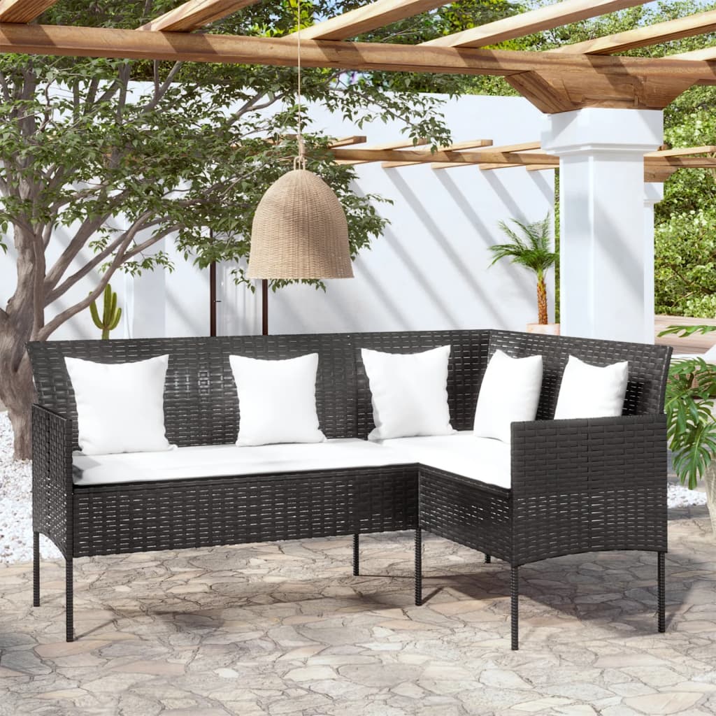 E-shop Multidom Záhradná sedacia súprava v tvare L s vankúšmi polyratan čierna
