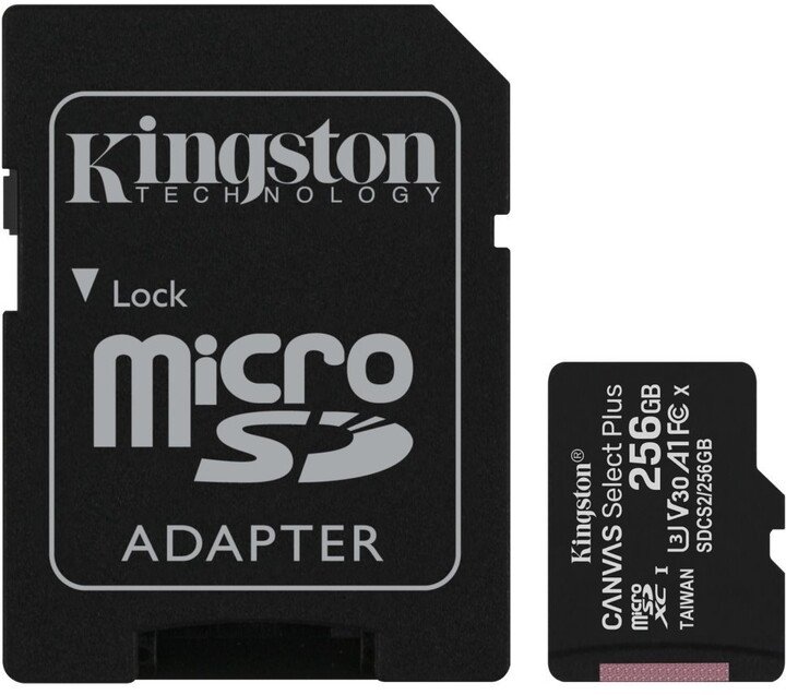 E-shop 256GB microSDXC Kingston Canvas Select Plus A1 CL10 100MB/s + adapter