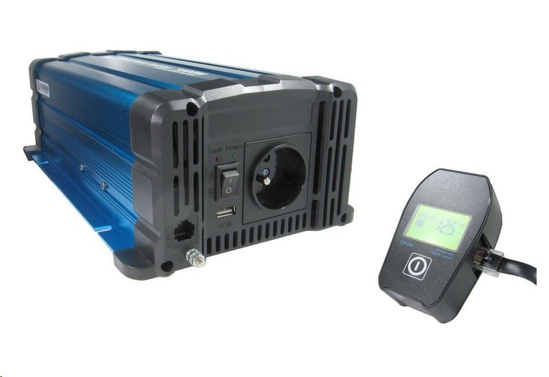 Menič napätia Solarvertech G525C FS1000 12V/230V 1000W + USB, diaľkové ovládánie, čistá sinusovka