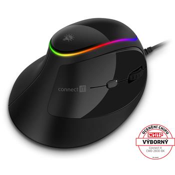 E-shop CONNECT IT GAME FOR HEALTH RGB ergonomická vertikální myš, drátová, ČERNÁ CMO-2800-BK