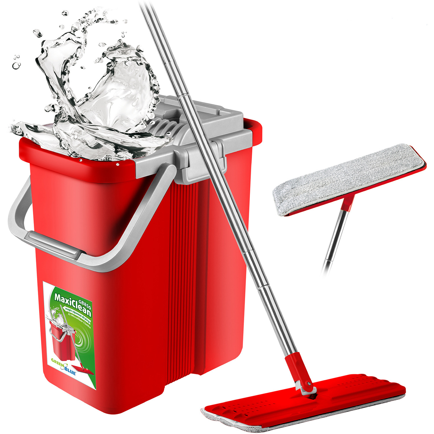 E-shop Plochý mop GreenBlue s vedrom a žmýkačkou, dve kazety z mikrovlákna HQ, objem 8 l, MaxiClean GB850