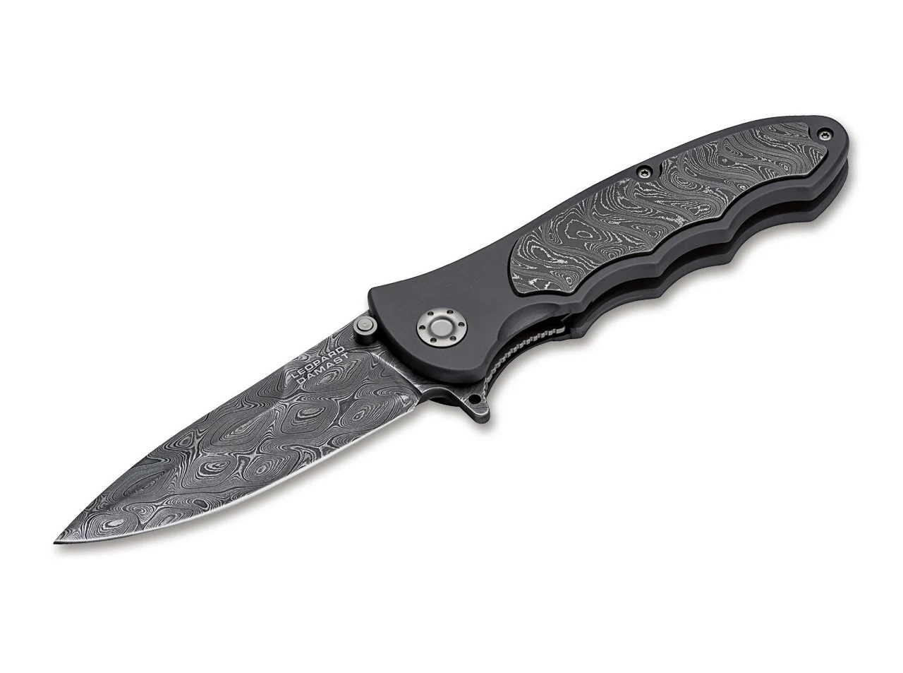 E-shop Böker Manufaktur Solingen 110237DAM Leopard-Damascus III Collection vreckový nôž 9,7 cm, hliník
